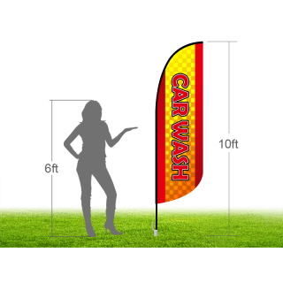 10ft CAR WASH Stock Blade Flag with Ground Stake 01