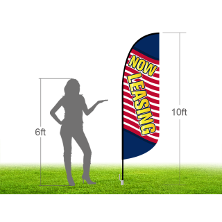 10ft NOW LEASING Stock Blade Flag with Ground Stake 02
