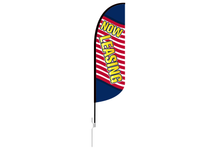 10ft NOW LEASING Stock Blade Flag with Ground Stake 02