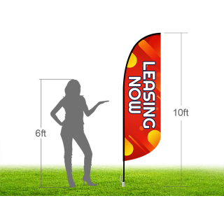10ft NOW LEASING Stock Blade Flag with Ground Stake 03