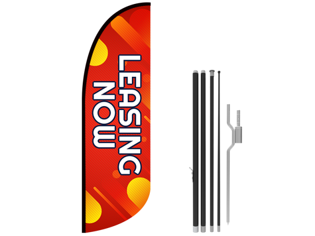 10ft NOW LEASING Stock Blade Flag with Ground Stake 03