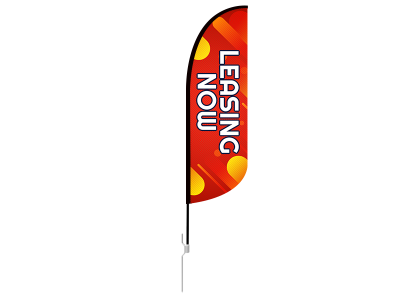 10ft NOW LEASING Stock Blade Flag with Ground Stake 03