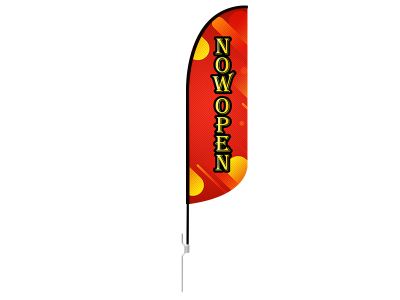 10ft NOW OPEN Stock Blade Flag with Ground Stake 03