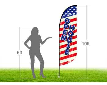 10ft OPEN HOUSE Stock Blade Flag with Ground Stake 01