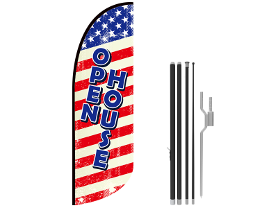 10ft OPEN HOUSE Stock Blade Flag with Ground Stake 01