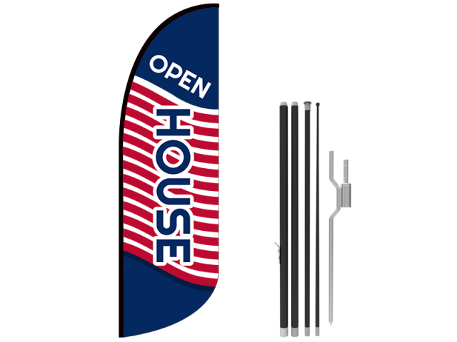 10ft OPEN HOUSE Stock Blade Flag with Ground Stake 02