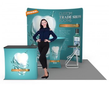 Custom 10x10ft C-Shaped Enclosure & Bar Table & Case to Podium Tension Fabric Trade Show Display Booth Kit 11