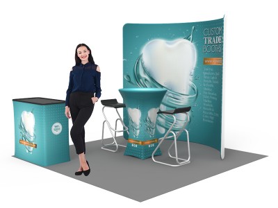 Custom 10x10ft C-Shaped Enclosure & Bar Table & Case to Podium Tension Fabric Trade Show Display Booth Kit 11
