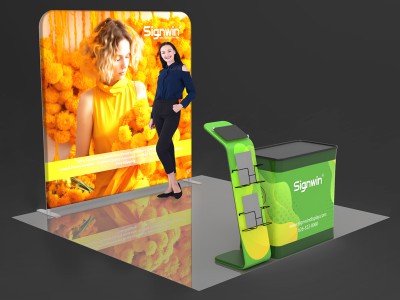 Custom 10x10ft iPad, Tablet & Literature & Case to Podium Luminous Tension Fabric LED Backlit Trade Show Display Booth Kit 24