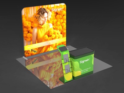 Custom 10x10ft iPad, Tablet & Literature & Case to Podium Luminous Tension Fabric LED Backlit Trade Show Display Booth Kit 24