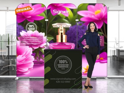 Custom 10x10ft Interconnected Panels & Case to Podium Luminous Tension Fabric LED Backlit Trade Show Display Booth Kit 25