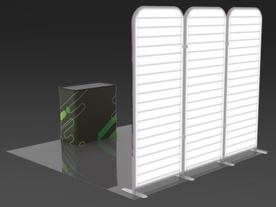 Custom 10x10ft Interconnected Panels & Case to Podium Luminous Tension Fabric LED Backlit Trade Show Display Booth Kit 25