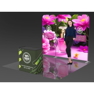 Custom 10x10ft Interconnected Panels & Case to Podium Luminous Tension Fabric LED Backlit Trade Show Display Booth Kit 25