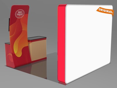 Custom 10x10ft Monitor Display Table Banner Stand & Case to Podium Brilliant Tension Fabric LED Backlit Trade Show Display Column Booth Kit 27