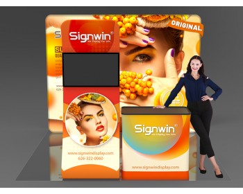 Custom 10x10ft Snakelike Monitor Banner Stand & Podium Brilliant Tension Fabric LED Backlit Trade Show Display Column Booth Kit 28