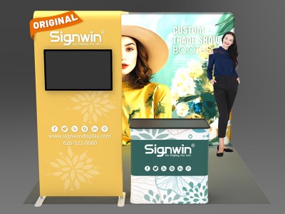 Custom 10x10ft Archy Monitor Banner Stand & Podium Brilliant Tension Fabric LED Backlit Trade Show Display Column Booth Kit 29