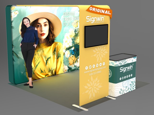 Custom 10x10ft Archy Monitor Banner Stand & Podium Brilliant Tension Fabric LED Backlit Trade Show Display Column Booth Kit 29