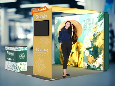 Custom 10x10ft Archy Monitor Banner Stand & Podium Brilliant Tension Fabric LED Backlit Trade Show Display Column Booth Kit 29