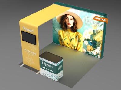 Custom 10x10ft Archy Monitor Banner Stand & Podium Brilliant Tension Fabric LED Backlit Trade Show Display Column Booth Kit 29