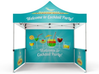 10x10 Custom Pop Up Canopy Tent & Double-Sided Full Backwall & 2 x Double-Sided Half Sidewalls