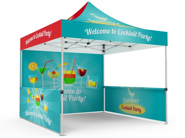 10x10 Custom Pop Up Canopy Tent & Double-Sided Full Backwall & 2 x Double-Sided Half Sidewalls