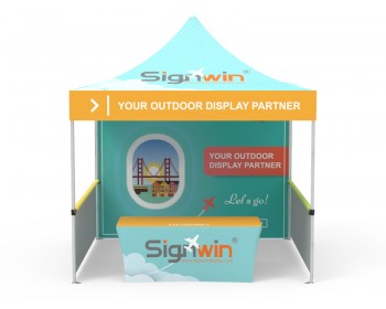 Custom 10x10 Pop Up Canopy Tent & 2-Sided Full Backwall & 2 x 1-Sided Half Sidewalls & 6ft Open-Back Table Cover Booth Kit 21