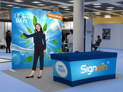 Custom 10x10ft Standard Flat Backdrop & Stretch Fit Open-Back Tablecloth Trade Show Display Booth Kit 33