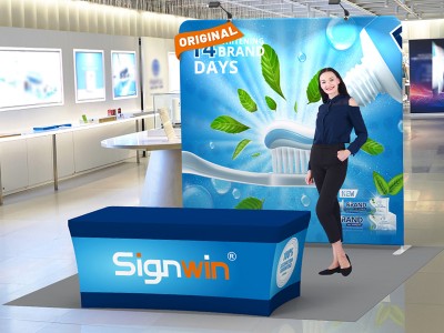 Custom 10x10ft Standard Flat Backdrop & Stretch Fit Open-Back Tablecloth Trade Show Display Booth Kit 33