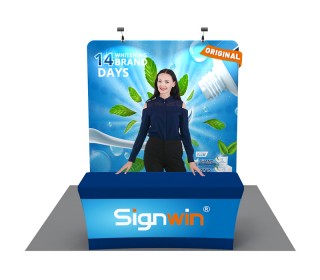 Custom 10x10ft Standard Flat Backdrop & Stretch Fit Open-Back Tablecloth Trade Show Display Booth Kit 33