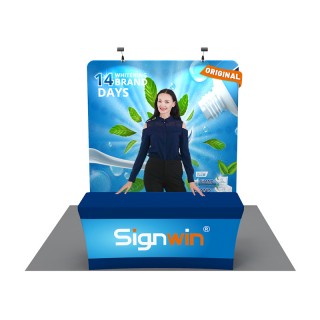 Custom 10x10ft Standard Flat Backdrop & Stretch Fit Open-Back Tablecloth Trade Show Display Booth Kit 33