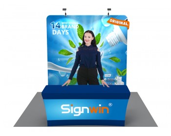 Custom 10x10ft Standard Flat Backdrop & Stretch Fit Open-Back Tablecloth Trade Show Display Booth Kit 33