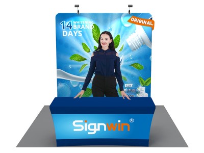 Custom 10x10ft Standard Flat Backdrop & Stretch Fit Open-Back Tablecloth Trade Show Display Booth Kit 33