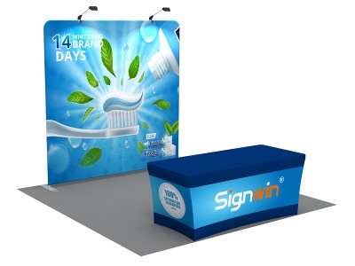 Custom 10x10ft Standard Flat Backdrop & Stretch Fit Open-Back Tablecloth Trade Show Display Booth Kit 33