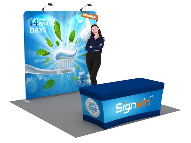 Custom 10x10ft Standard Flat Backdrop & Stretch Fit Open-Back Tablecloth Trade Show Display Booth Kit 33