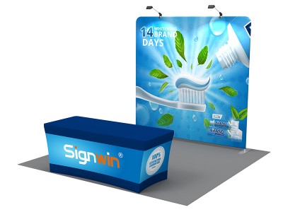 Custom 10x10ft Standard Flat Backdrop & Stretch Fit Open-Back Tablecloth Trade Show Display Booth Kit 33
