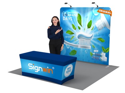 Custom 10x10ft Standard Flat Backdrop & Stretch Fit Open-Back Tablecloth Trade Show Display Booth Kit 33