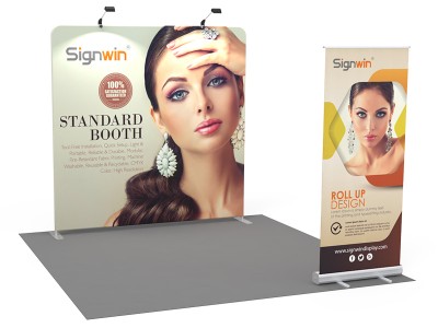 Custom 10x10ft Standard Flat Backdrop & Roll Up Banner Tension Fabric Trade Show Display Booth Kit 35