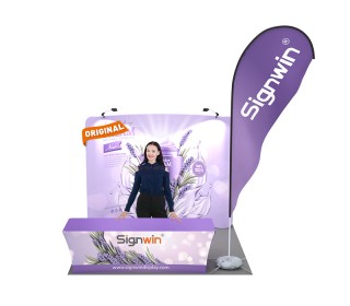 Custom 10x10ft Standard Curved Backdrop, Tablecloth & Flag Tension Fabric Trade Show Display Booth Kit 36