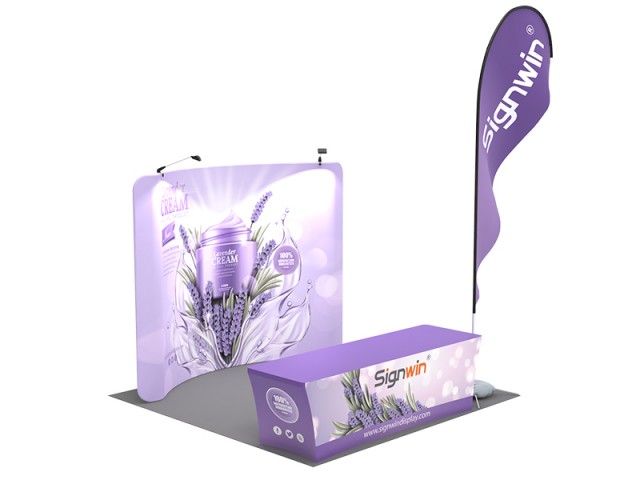 Custom 10x10ft Standard Curved Backdrop, Tablecloth & Flag Tension Fabric Trade Show Display Booth Kit 36