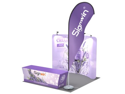 Custom 10x10ft Standard Curved Backdrop, Tablecloth & Flag Tension Fabric Trade Show Display Booth Kit 36