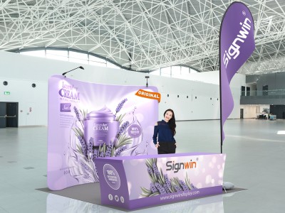 Custom 10x10ft Standard Curved Backdrop, Tablecloth & Flag Tension Fabric Trade Show Display Booth Kit 36