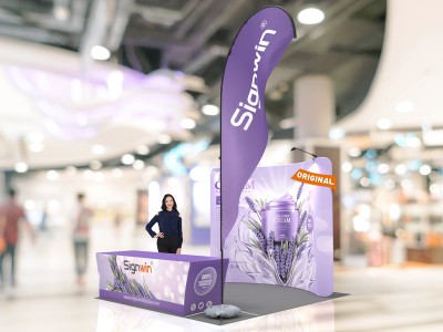 Custom 10x10ft Standard Curved Backdrop, Tablecloth & Flag Tension Fabric Trade Show Display Booth Kit 36