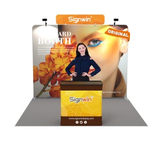 Custom 10x10ft Standard Flat Backdrop with Header & Case to Podium Tension Fabric Trade Show Display Booth Kit 37