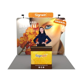 Custom 10x10ft Standard Flat Backdrop with Header & Case to Podium Tension Fabric Trade Show Display Booth Kit 37