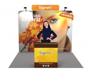 Custom 10x10ft Standard Flat Backdrop with Header & Case to Podium Tension Fabric Trade Show Display Booth Kit 37