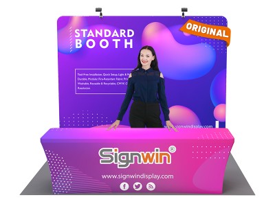 Custom 10x10ft Standard Flat Backdrop & Stretch Fit Back-Zippered Tablecloth Tension Fabric Trade Show Display Booth Kit 38
