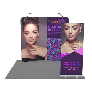 Custom 10x10ft Standard Curved Backdrop & Retractable Banner Stand with Economic Base Tension Fabric Trade Show Display Booth Kit 40