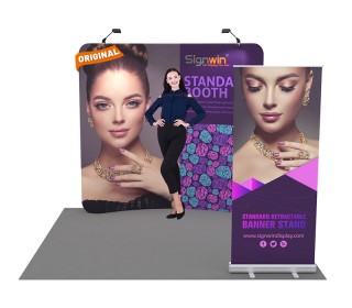 Custom 10x10ft Standard Curved Backdrop & Retractable Banner Stand with Economic Base Tension Fabric Trade Show Display Booth Kit 40