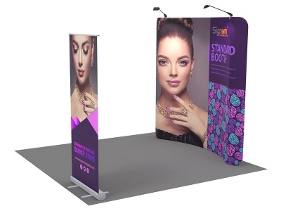 Custom 10x10ft Standard Curved Backdrop & Retractable Banner Stand with Economic Base Tension Fabric Trade Show Display Booth Kit 40