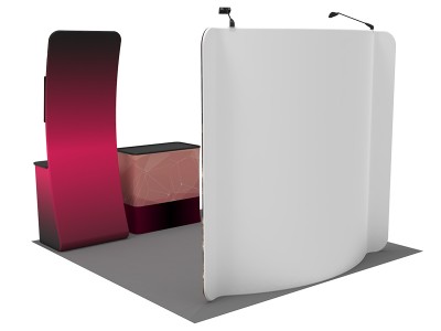 Custom 10x10ft Standard Curved Backdrop & Monitor Table & iPad Stand & Case to Podium Tension Fabric Trade Show Display Booth Kit 42